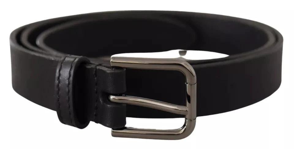 Dolce & Gabbana Black Calf Leather Classic Metal Logo Buckle Belt by Dolce & Gabbana