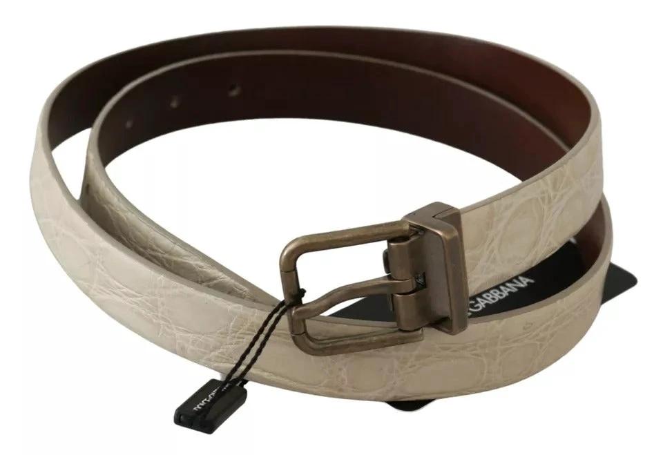 Dolce & Gabbana Cream Beige Gold Buckle Waist Leather Belt by Dolce & Gabbana