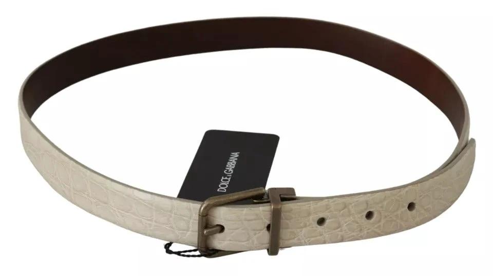 Dolce & Gabbana Cream Beige Gold Buckle Waist Leather Belt by Dolce & Gabbana