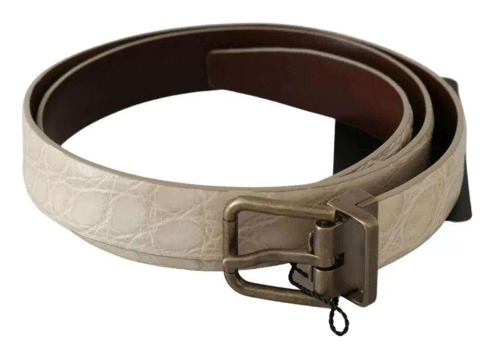 Dolce & Gabbana Cream Beige Gold Buckle Waist Leather Belt by Dolce & Gabbana