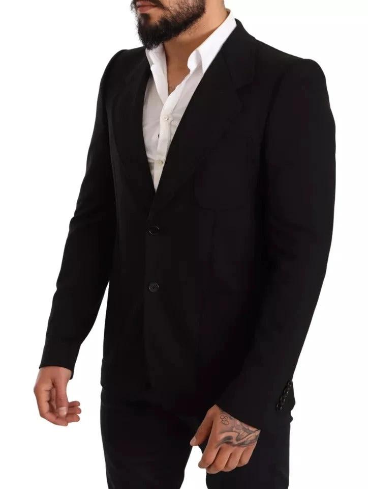 Dolce & Gabbana Black Wool Slim Fit Coat Jacket Blazer by Dolce & Gabbana