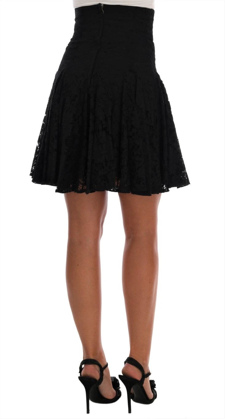 Dolce & Gabbana Black Floral Cutout Lace A-Line Skirt by Dolce & Gabbana