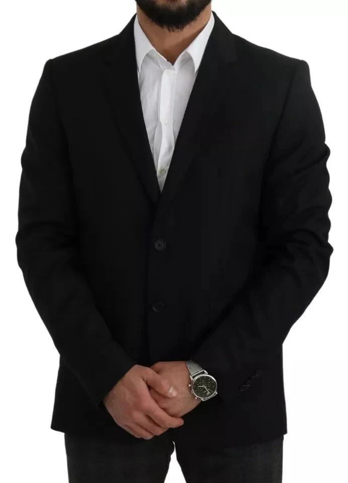 Dolce & Gabbana Black Wool Slim Fit Notch Jacket Blazer by Dolce & Gabbana