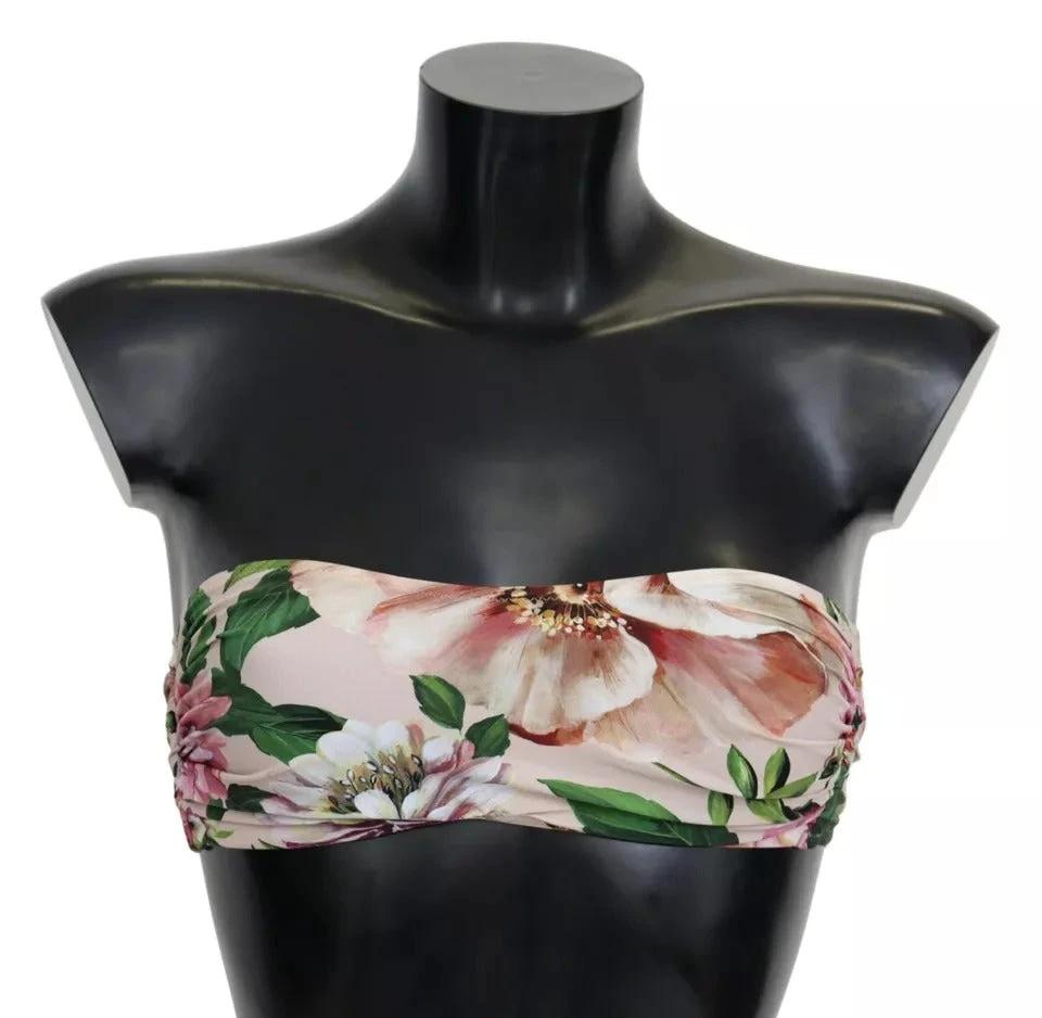 Dolce & Gabbana Pink Floral Print Swimsuit Beachwear Bikini Top by Dolce & Gabbana