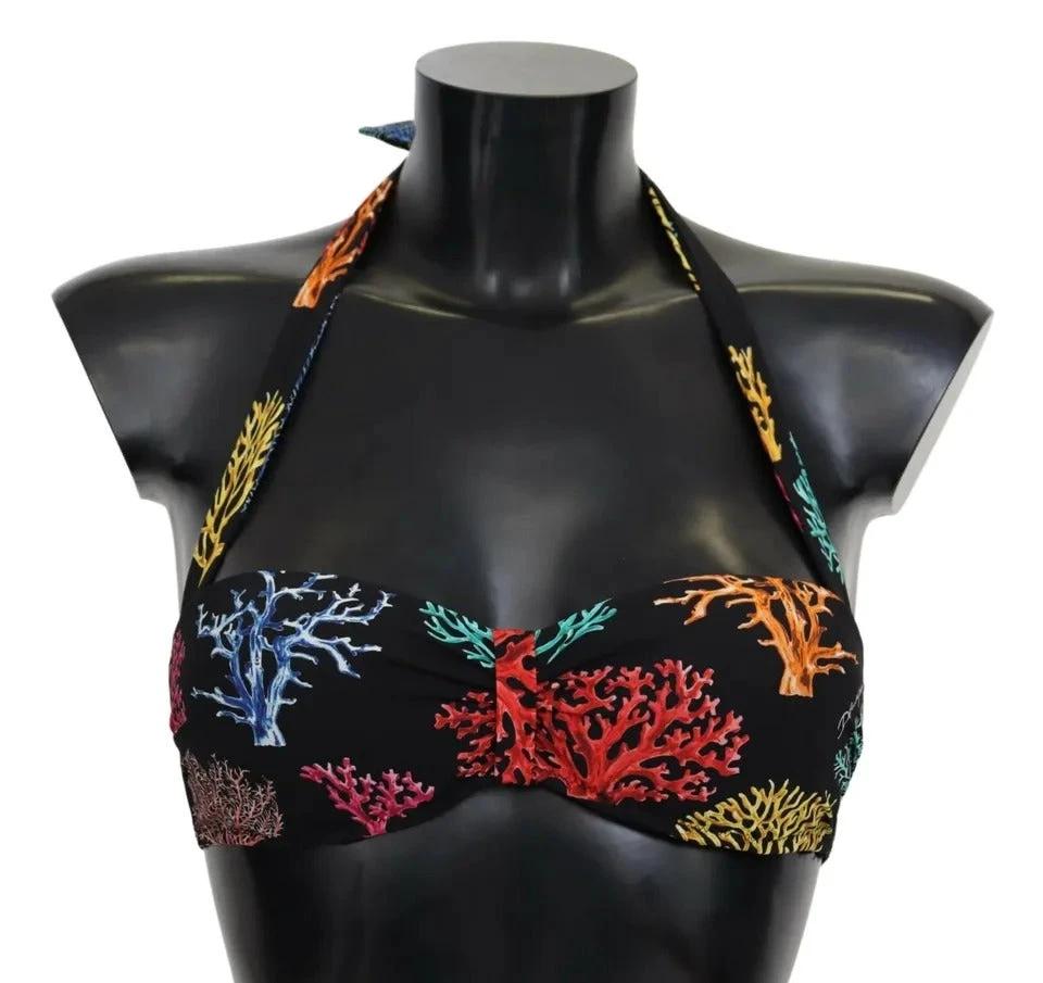 Dolce & Gabbana Black Corals Print Swimsuit Beachwear Bikini Top by Dolce & Gabbana