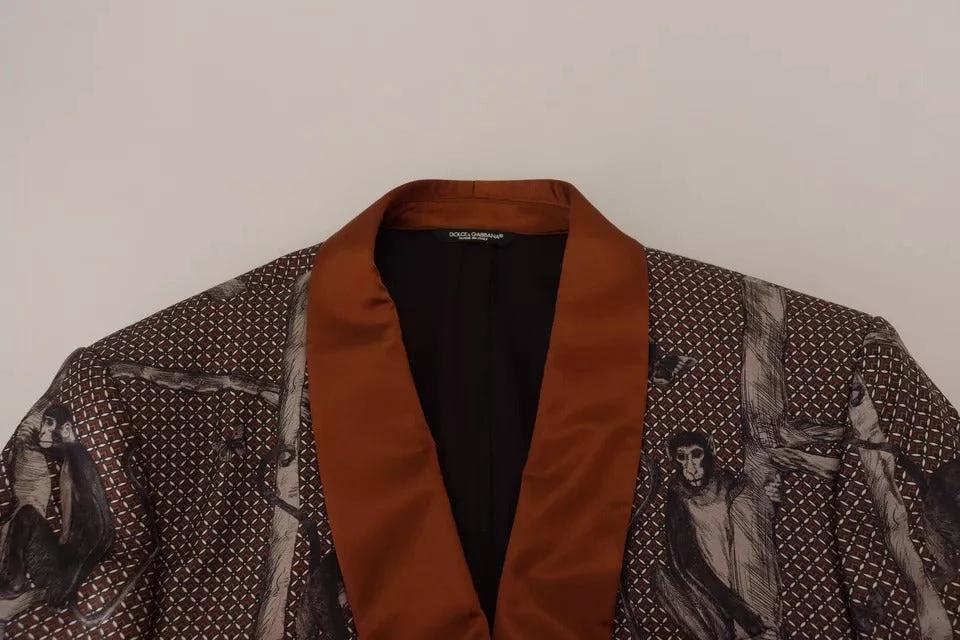 Dolce & Gabbana Bronze Monkey Print Silk Slim Jacket Blazer by Dolce & Gabbana