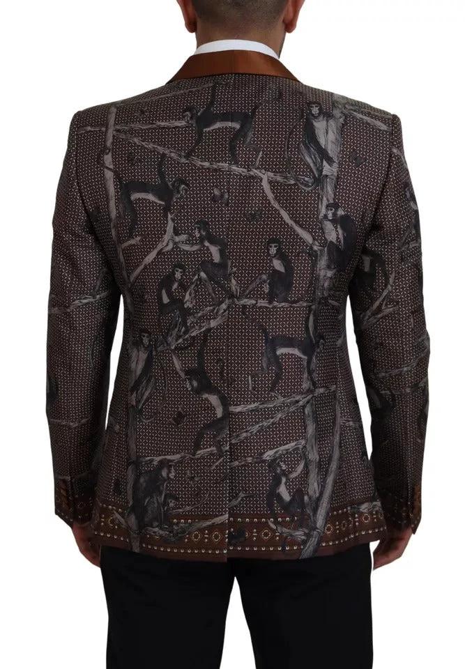 Dolce & Gabbana Bronze Monkey Print Silk Slim Jacket Blazer by Dolce & Gabbana