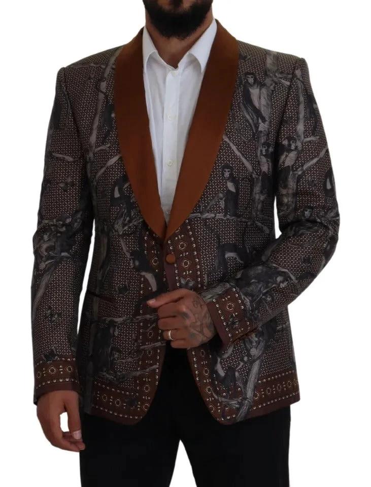 Dolce & Gabbana Bronze Monkey Print Silk Slim Jacket Blazer by Dolce & Gabbana