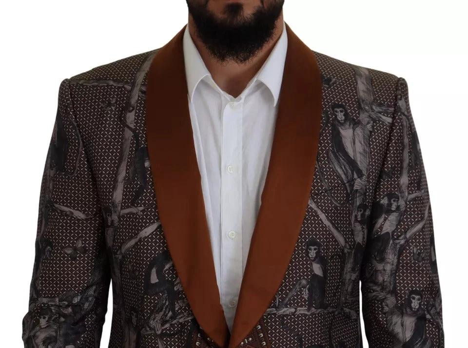 Dolce & Gabbana Bronze Monkey Print Silk Slim Jacket Blazer by Dolce & Gabbana