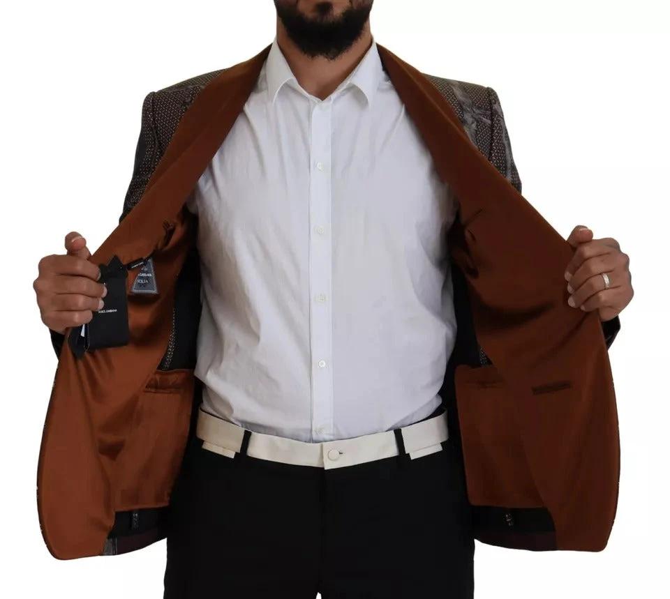 Dolce & Gabbana Bronze Monkey Print Silk Slim Jacket Blazer by Dolce & Gabbana