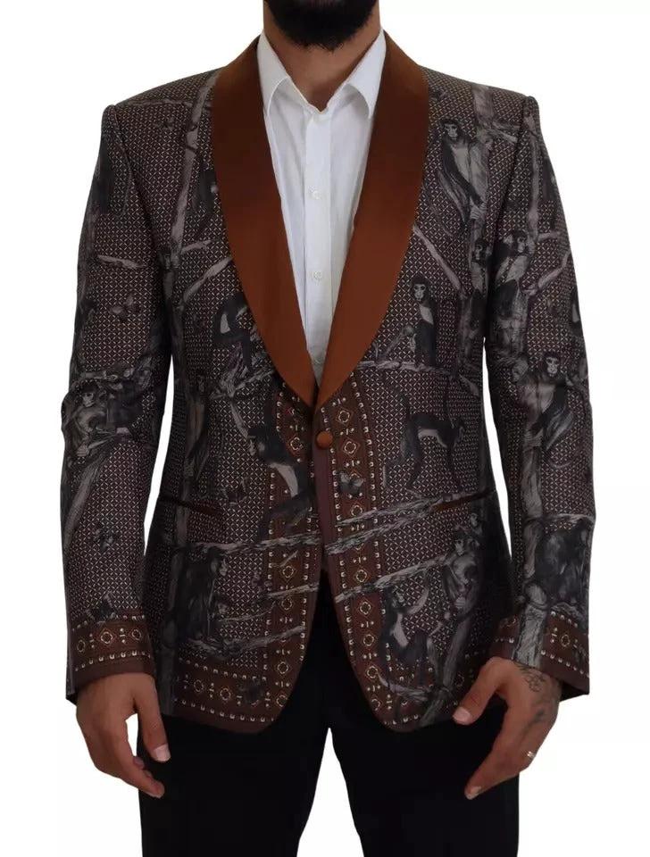 Dolce & Gabbana Bronze Monkey Print Silk Slim Jacket Blazer by Dolce & Gabbana