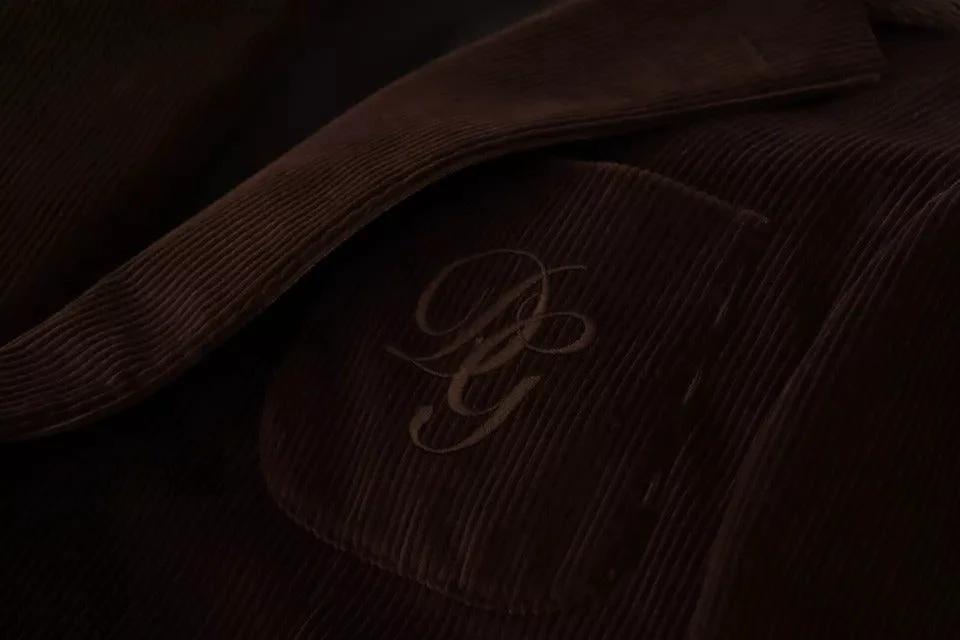 Dolce & Gabbana Brown Corduroy Slim Fit Coat DG Logo Blazer by Dolce & Gabbana