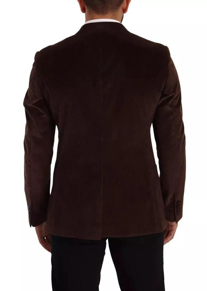 Dolce & Gabbana Brown Corduroy Slim Fit Coat DG Logo Blazer by Dolce & Gabbana