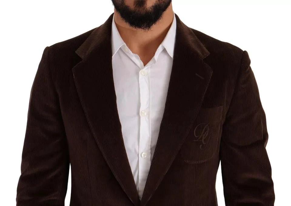 Dolce & Gabbana Brown Corduroy Slim Fit Coat DG Logo Blazer by Dolce & Gabbana