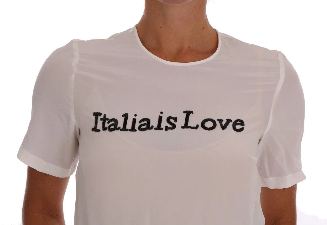 Dolce & Gabbana White Silk ITALIA IS LOVE Blouse T-shirt by Dolce & Gabbana
