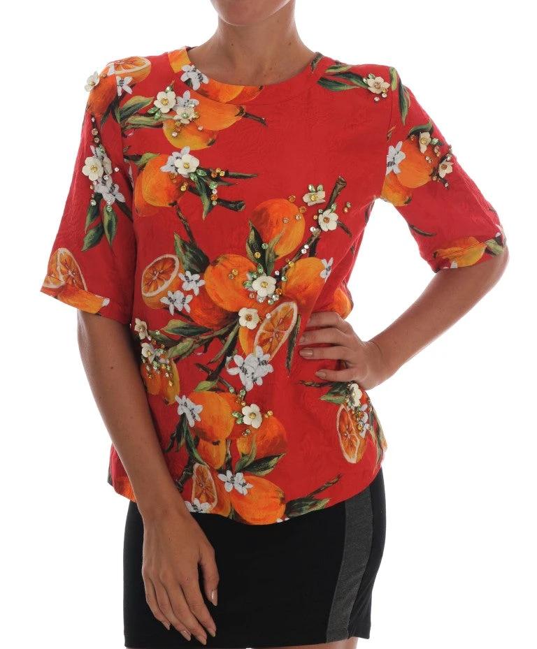 Dolce & Gabbana Orange Print Crystal-Embellished Blouse by Dolce & Gabbana