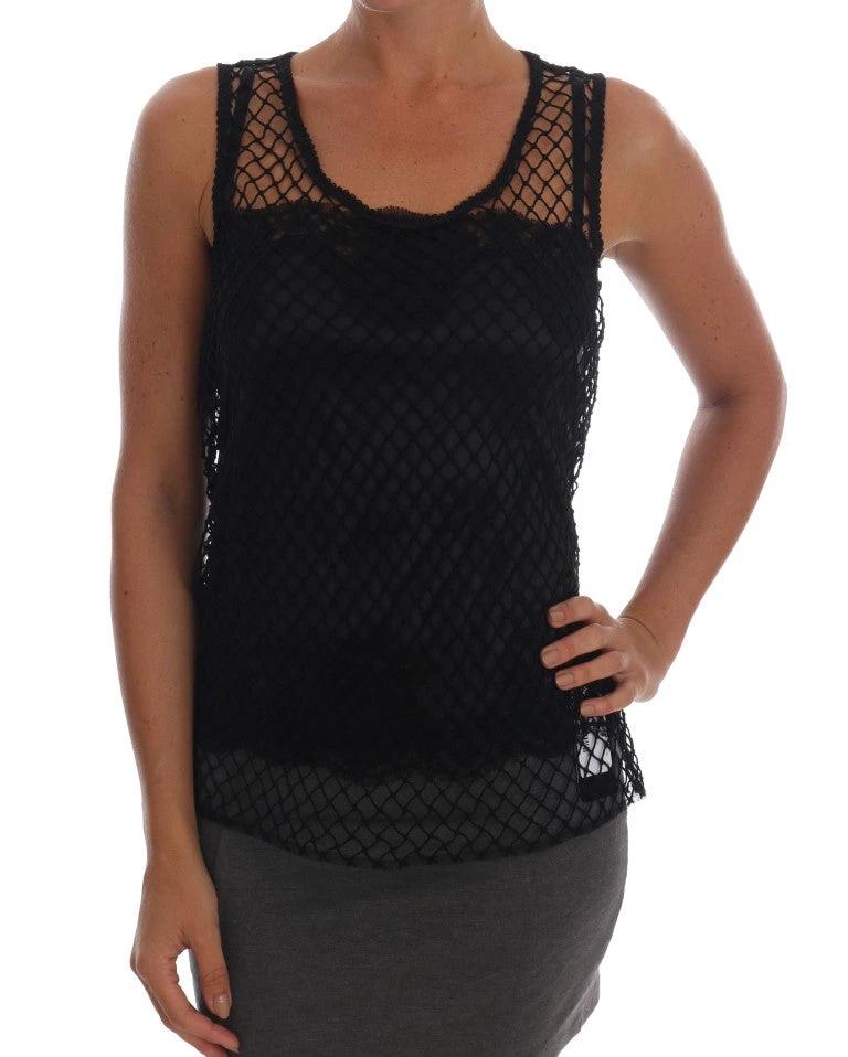 Dolce & Gabbana Black Silk Mesh Floral Lace Top by Dolce & Gabbana