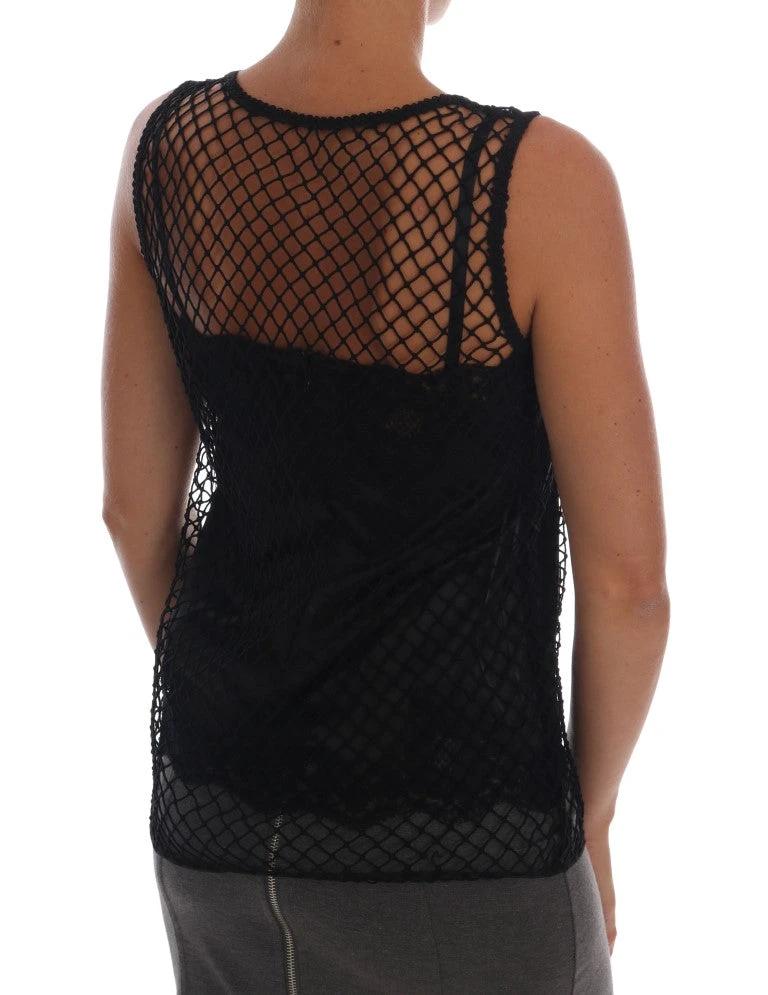 Dolce & Gabbana Black Silk Mesh Floral Lace Top by Dolce & Gabbana