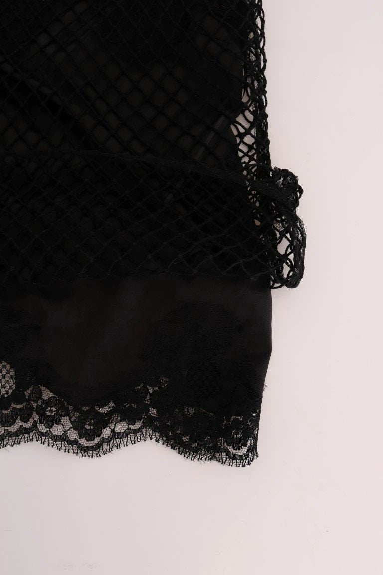 Dolce & Gabbana Black Silk Mesh Floral Lace Top by Dolce & Gabbana