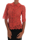 Dolce & Gabbana Orange Crystal Buttons Floral Lace Blouse by Dolce & Gabbana