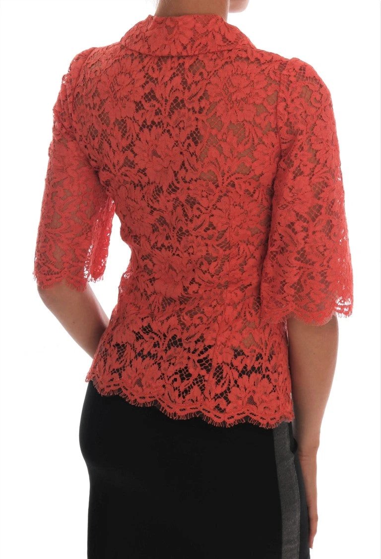 Dolce & Gabbana Orange Crystal Buttons Floral Lace Blouse by Dolce & Gabbana