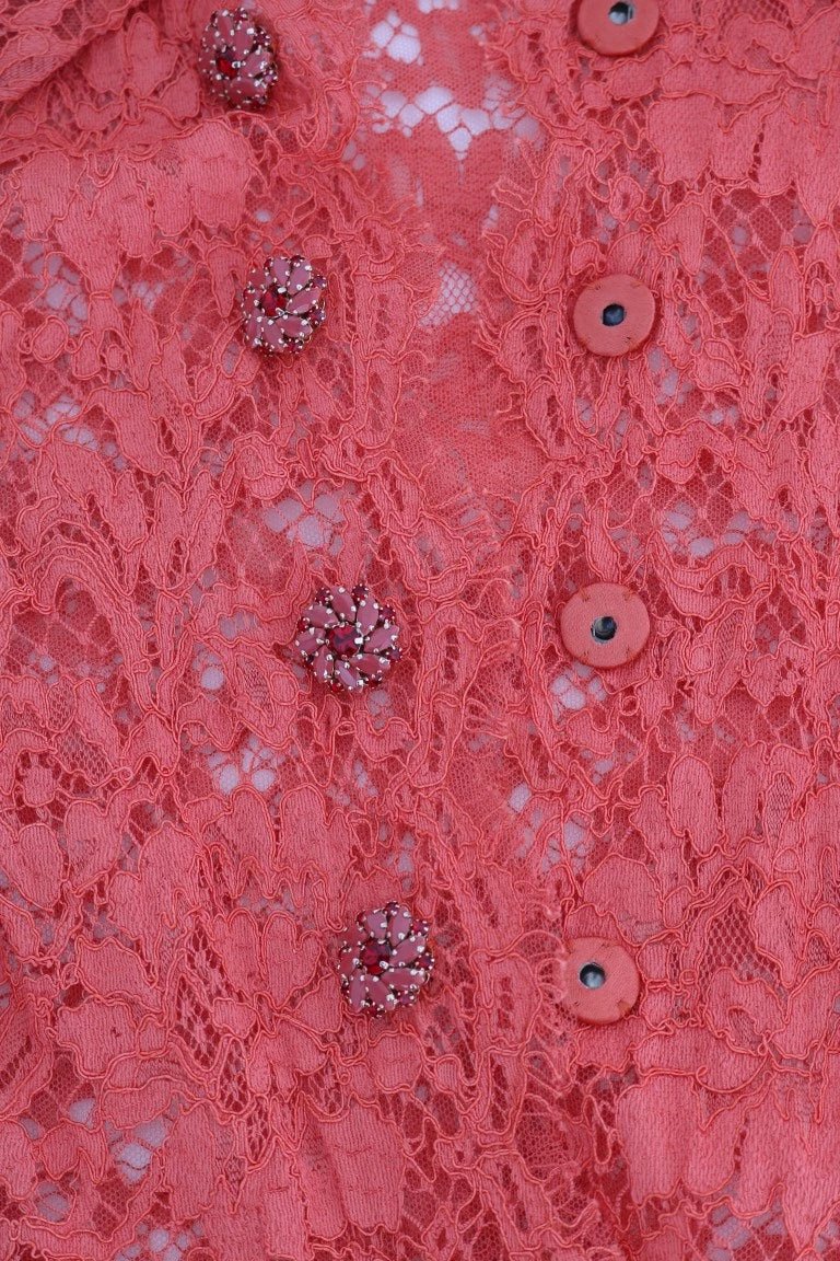 Dolce & Gabbana Orange Crystal Buttons Floral Lace Blouse by Dolce & Gabbana