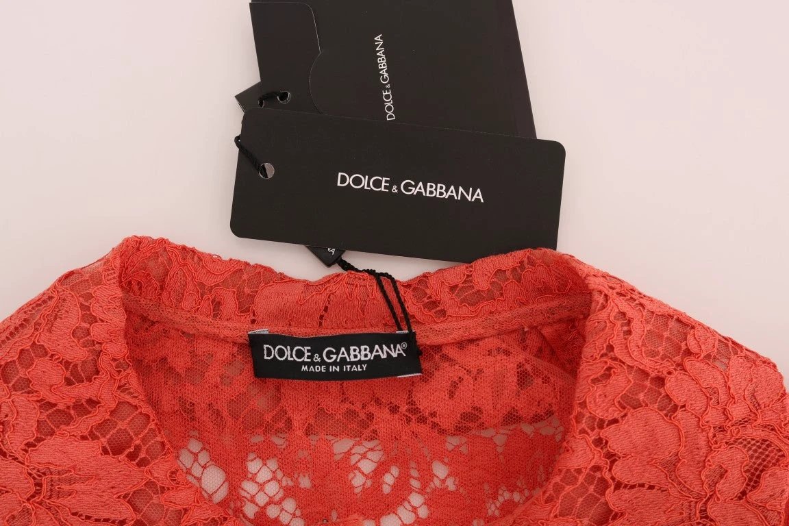Dolce & Gabbana Orange Crystal Buttons Floral Lace Blouse by Dolce & Gabbana