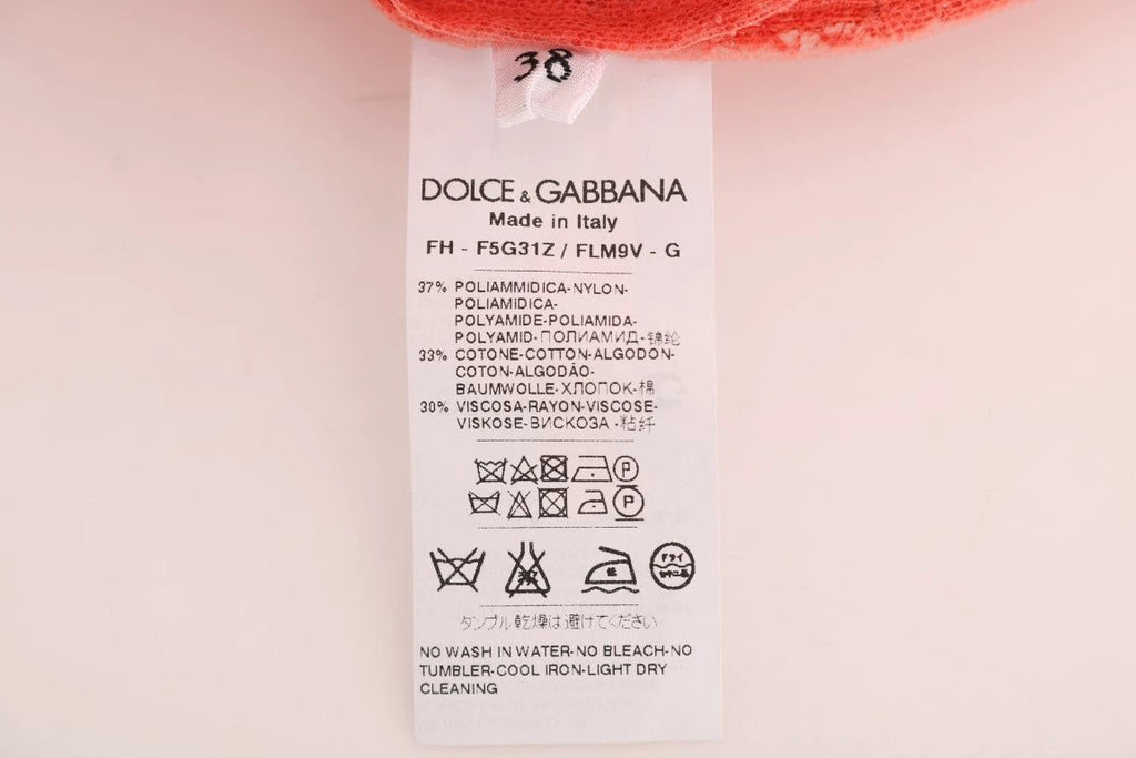 Dolce & Gabbana Orange Crystal Buttons Floral Lace Blouse by Dolce & Gabbana