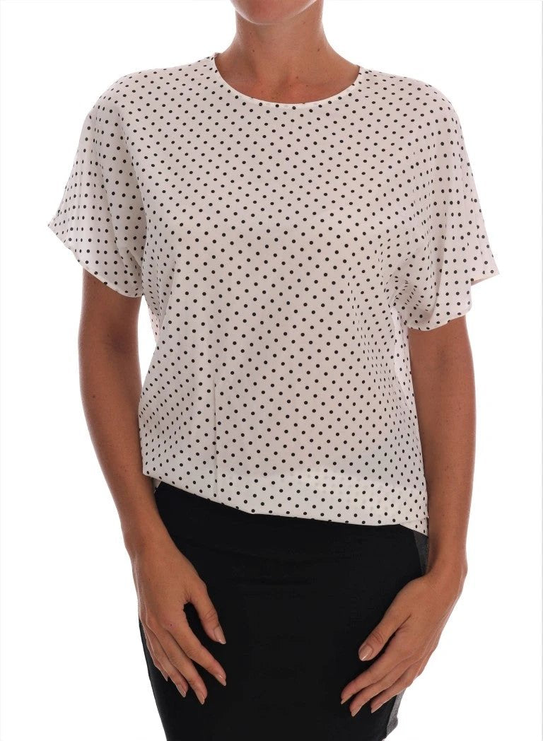 Dolce & Gabbana White Polka Dotted Silk T-shirt Top by Dolce & Gabbana