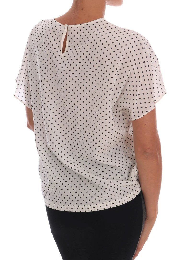 Dolce & Gabbana White Polka Dotted Silk T-shirt Top by Dolce & Gabbana
