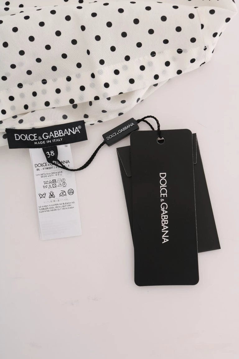 Dolce & Gabbana White Polka Dotted Silk T-shirt Top by Dolce & Gabbana