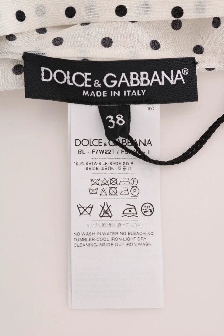 Dolce & Gabbana White Polka Dotted Silk T-shirt Top by Dolce & Gabbana