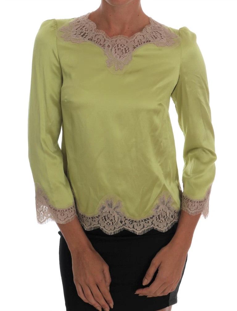 Dolce & Gabbana Green Silk Stretch Blouse Top by Dolce & Gabbana
