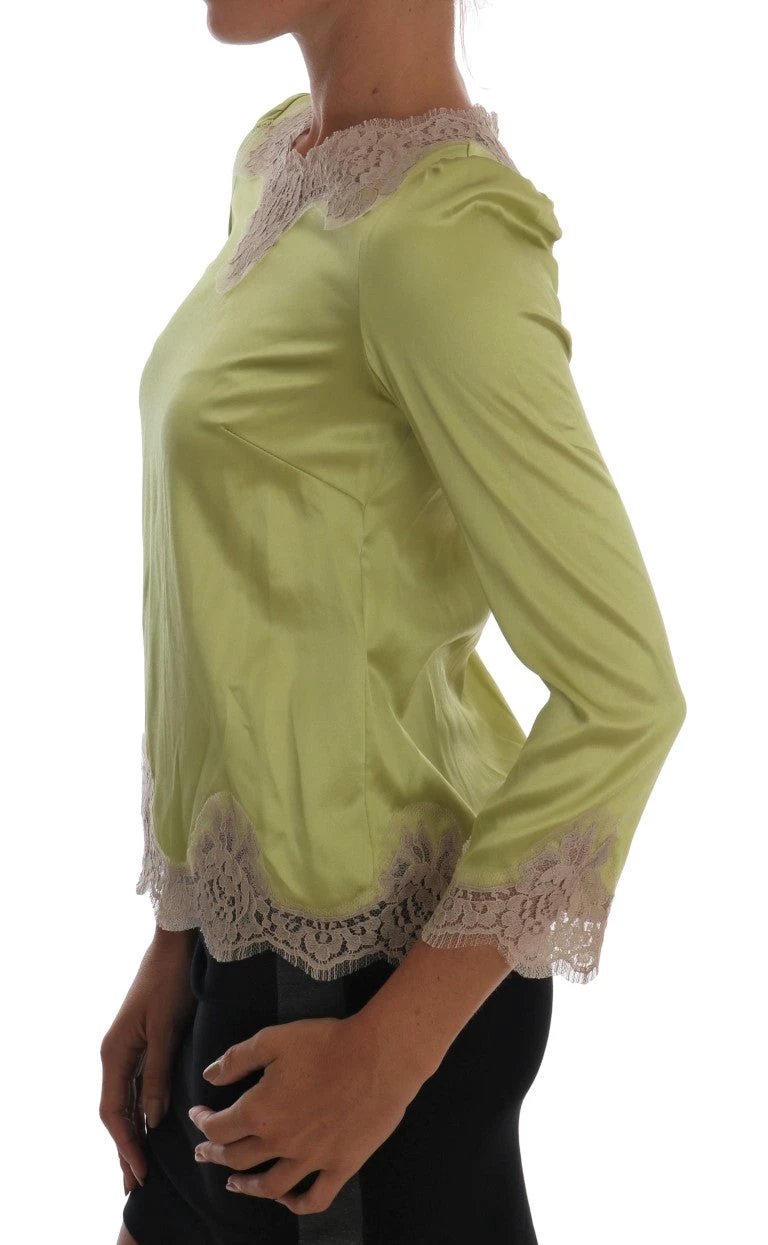 Dolce & Gabbana Green Silk Stretch Blouse Top by Dolce & Gabbana