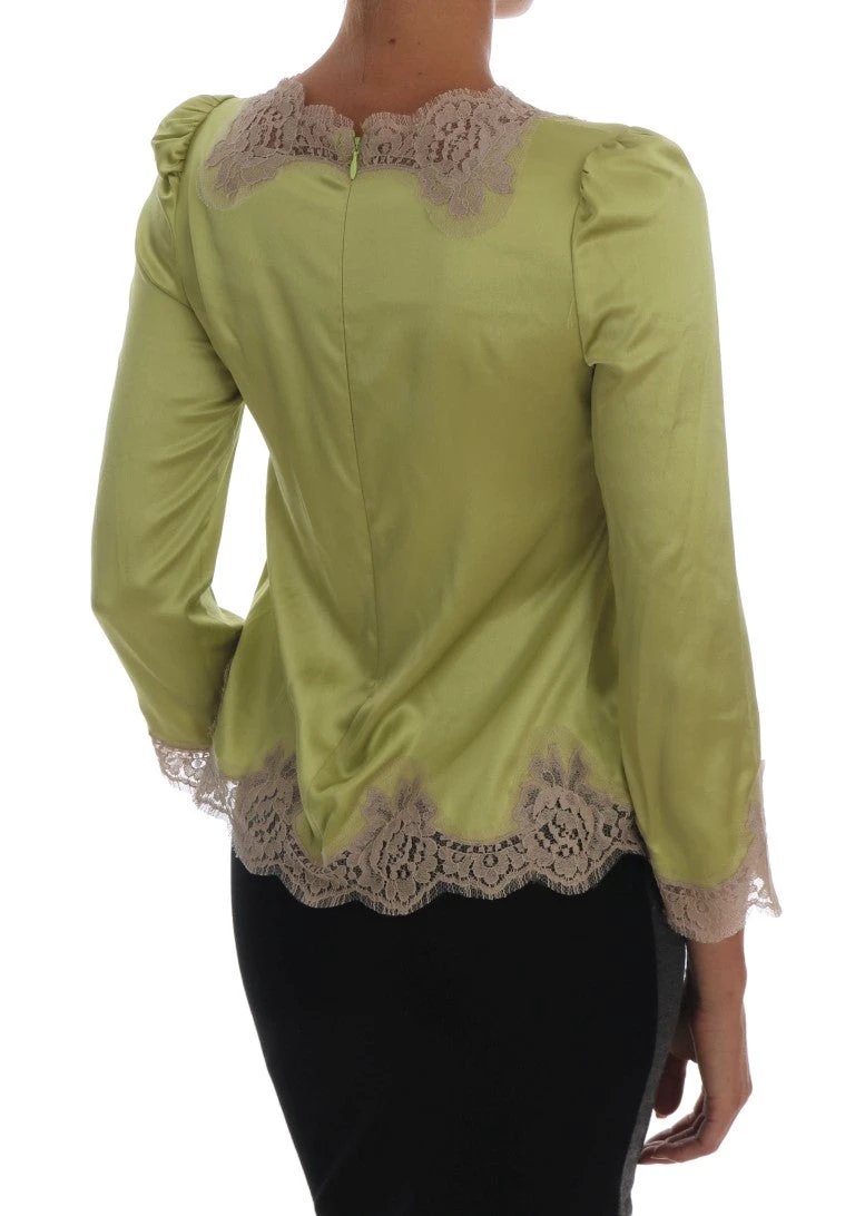 Dolce & Gabbana Green Silk Stretch Blouse Top by Dolce & Gabbana