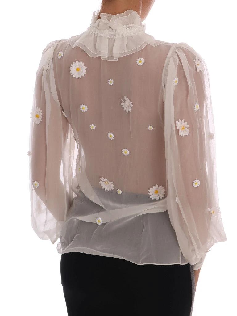 Dolce & Gabbana White Daisy Applique Silk Shirt by Dolce & Gabbana