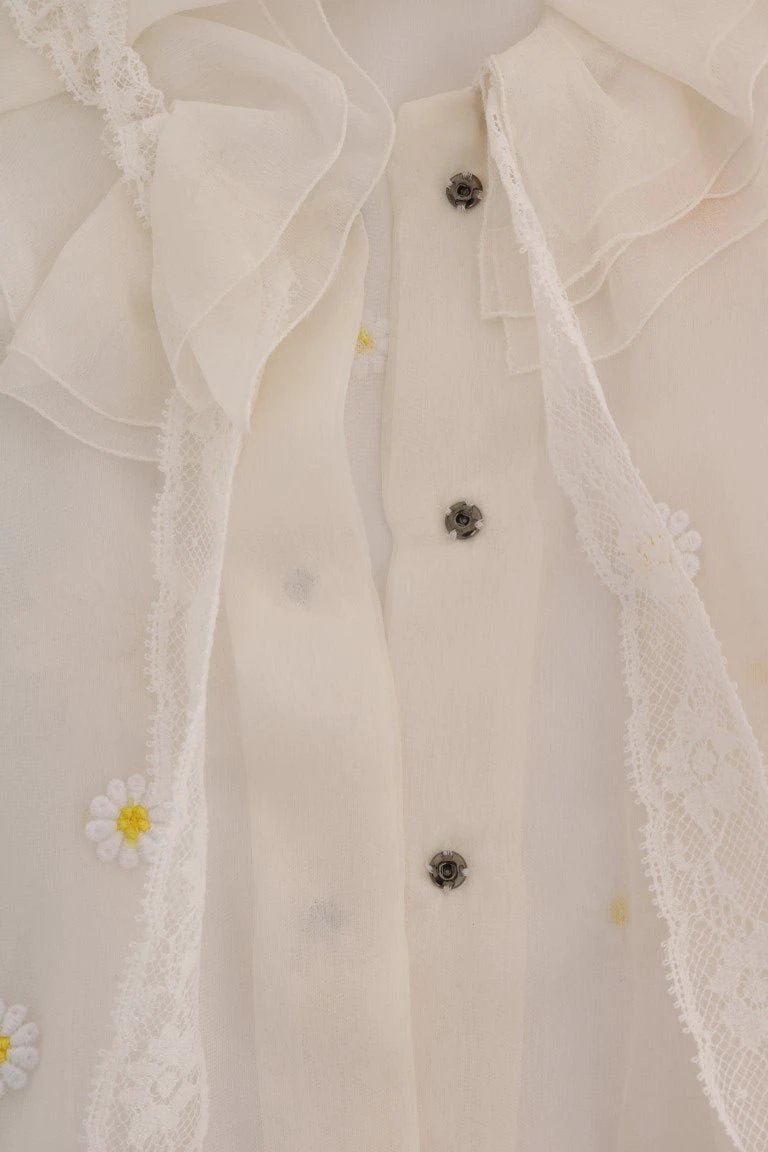 Dolce & Gabbana White Daisy Applique Silk Shirt by Dolce & Gabbana