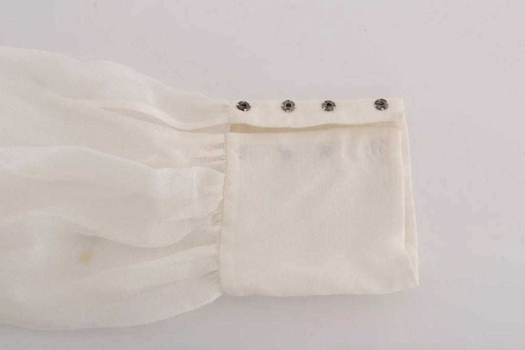 Dolce & Gabbana White Daisy Applique Silk Shirt by Dolce & Gabbana