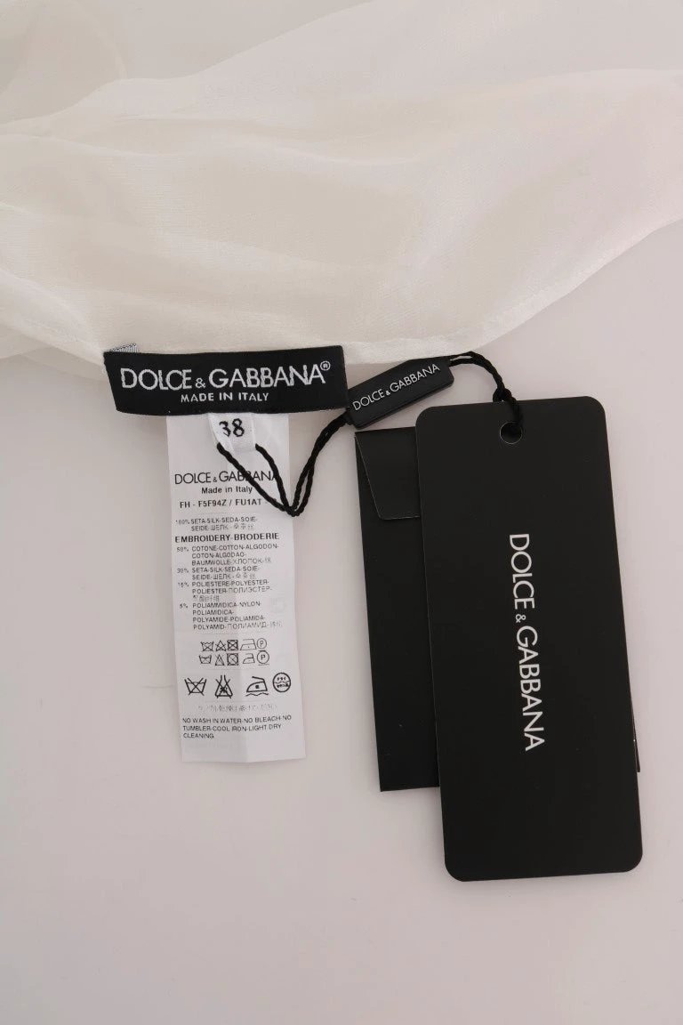 Dolce & Gabbana White Daisy Applique Silk Shirt by Dolce & Gabbana