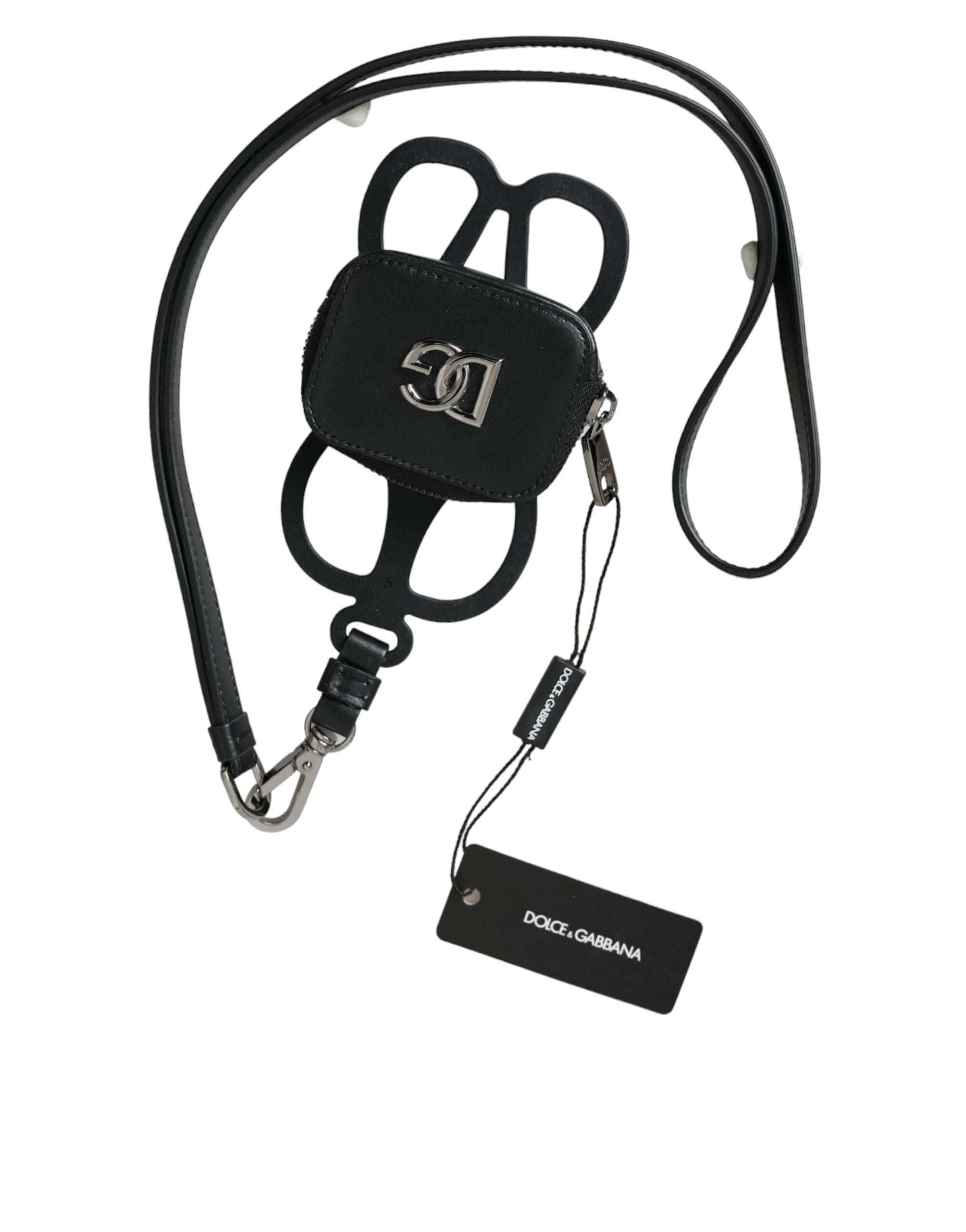 Dolce & Gabbana Black Calfskin Leather DG Logo Coin Purse Lanyard Wallet by Dolce & Gabbana