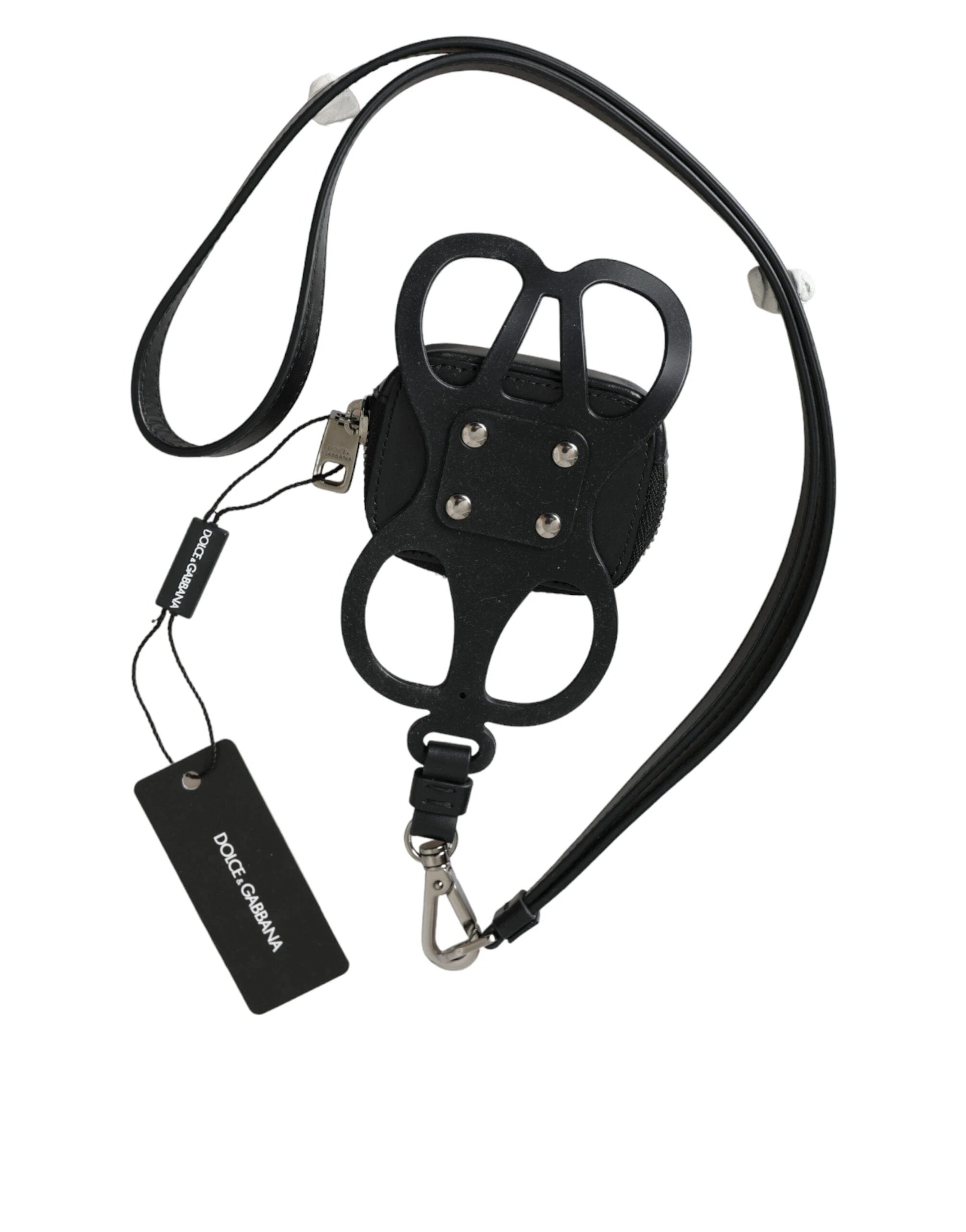 Dolce & Gabbana Black Calfskin Leather DG Logo Coin Purse Lanyard Wallet by Dolce & Gabbana