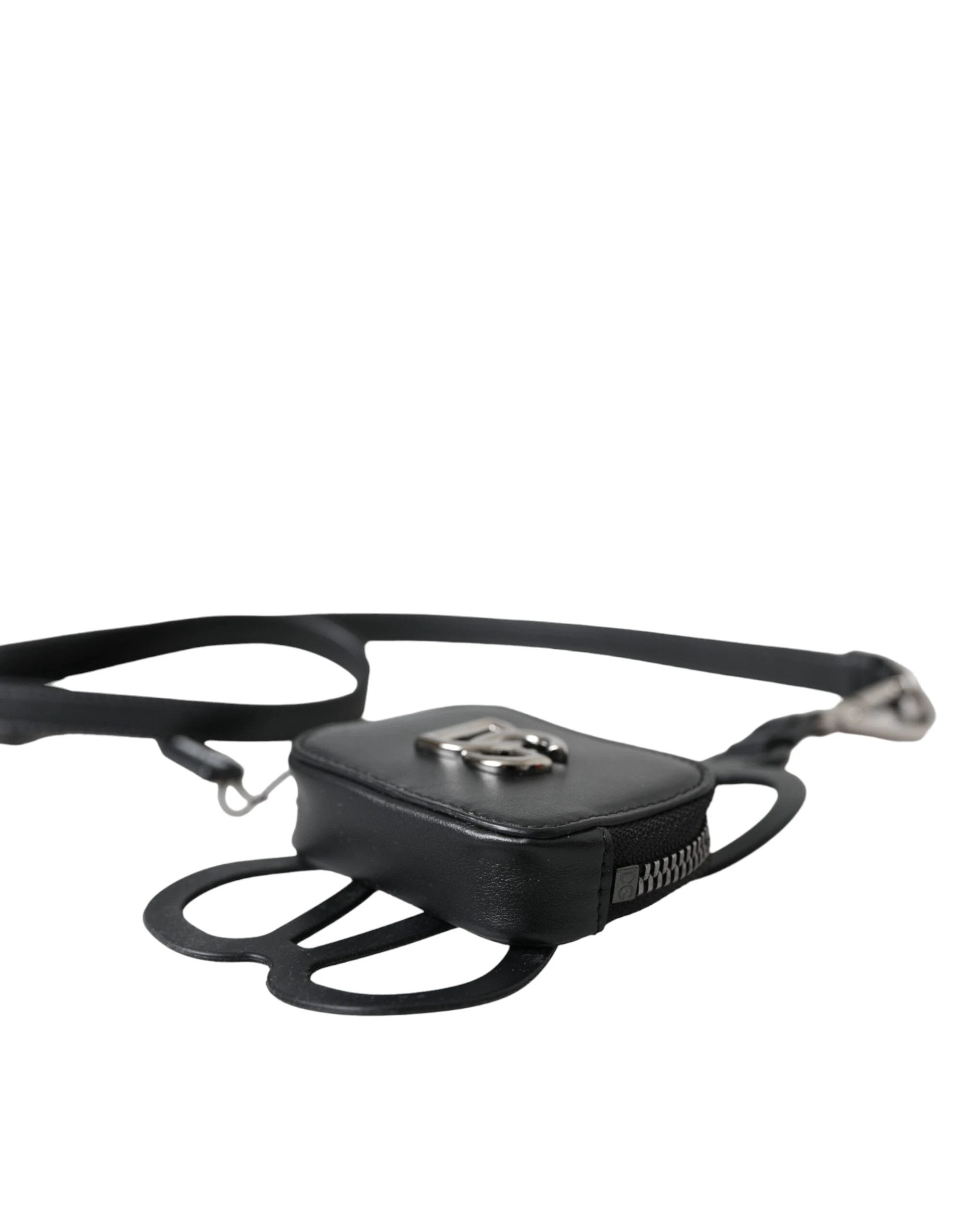 Dolce & Gabbana Black Calfskin Leather DG Logo Coin Purse Lanyard Wallet by Dolce & Gabbana