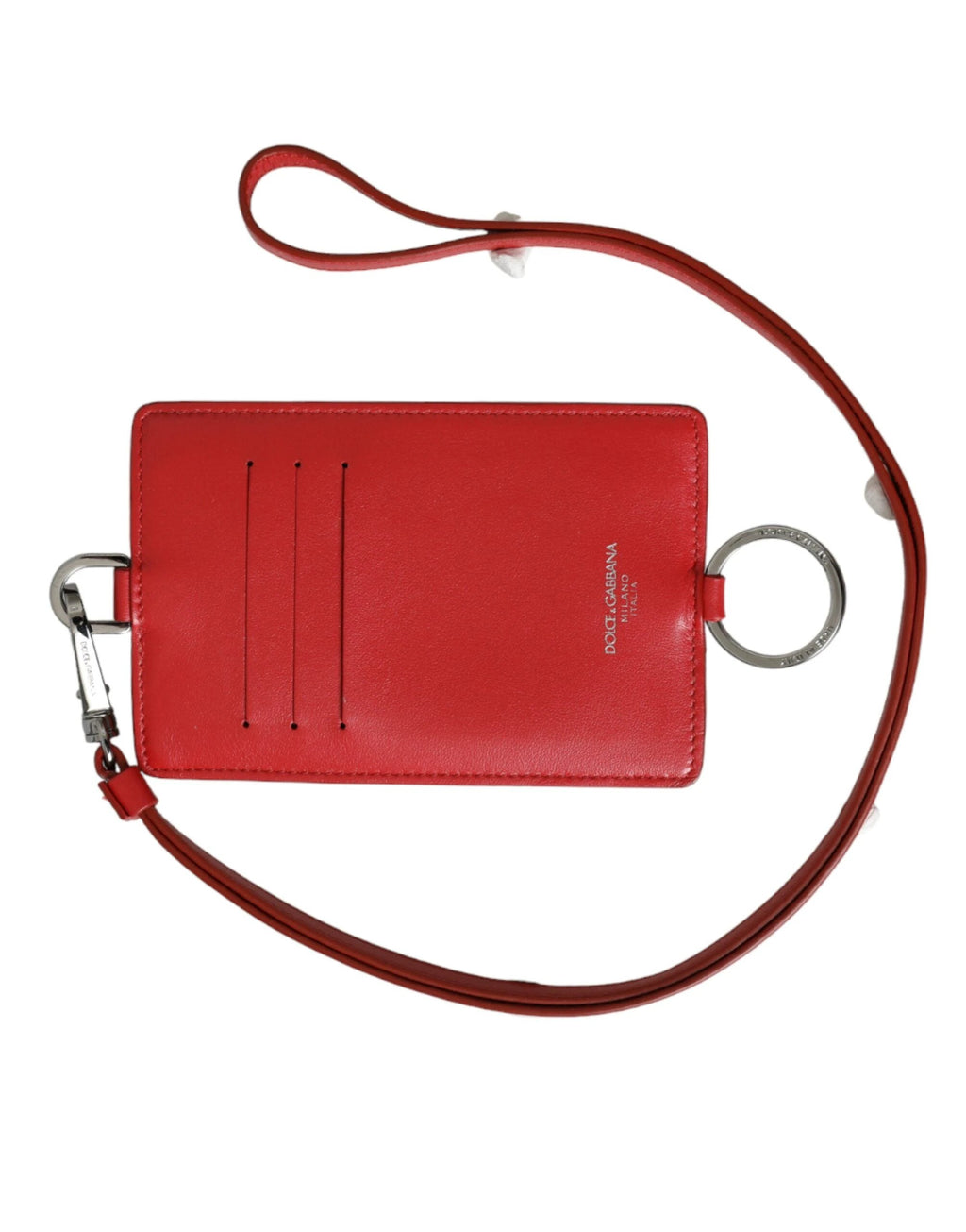 Dolce & Gabbana Red Calfskin Leather Lanyard Logo Card Holder Wallet by Dolce & Gabbana