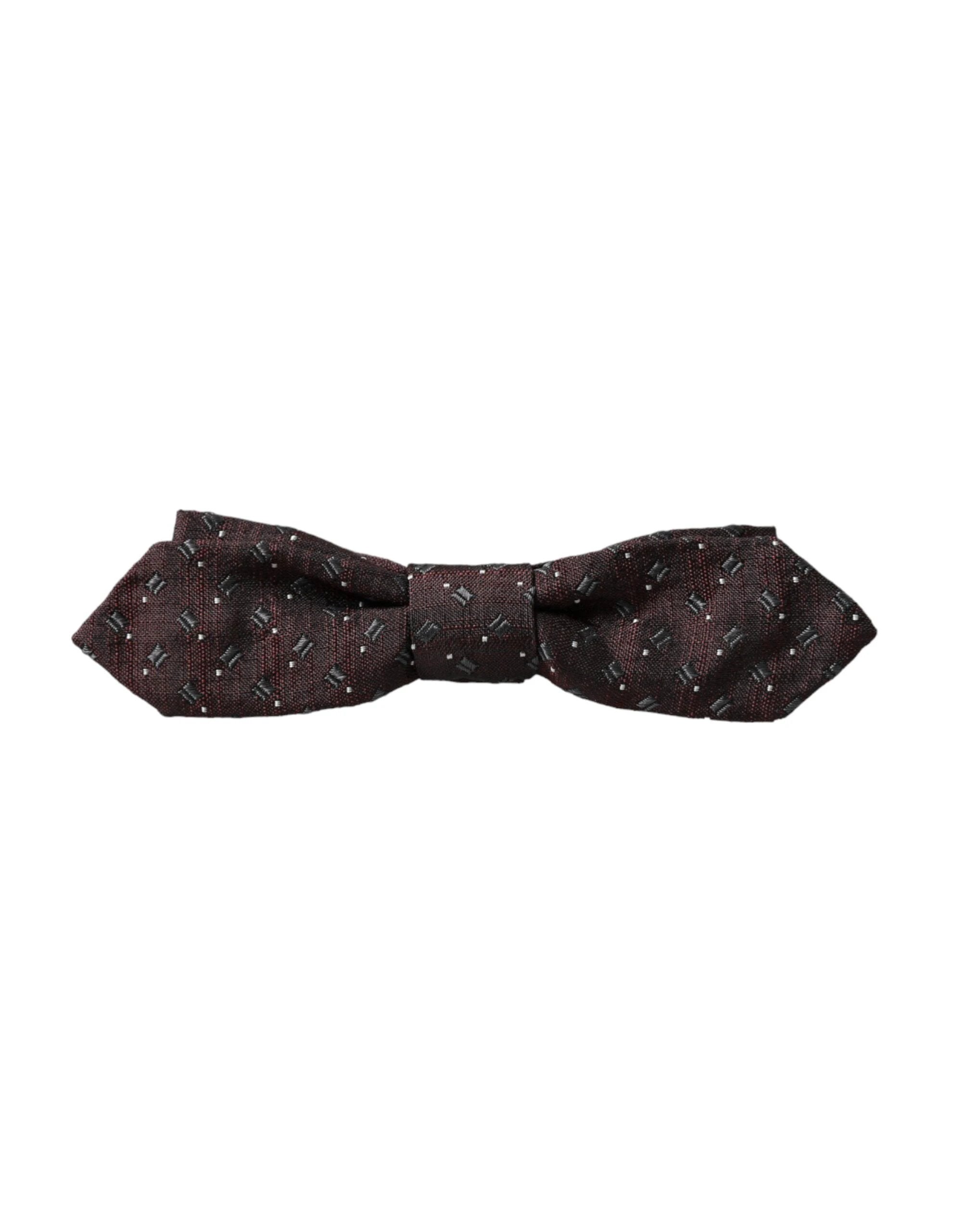 Dolce & Gabbana Maroon Silk Patterned Adjustable Neck Papillon Bow Tie by Dolce & Gabbana