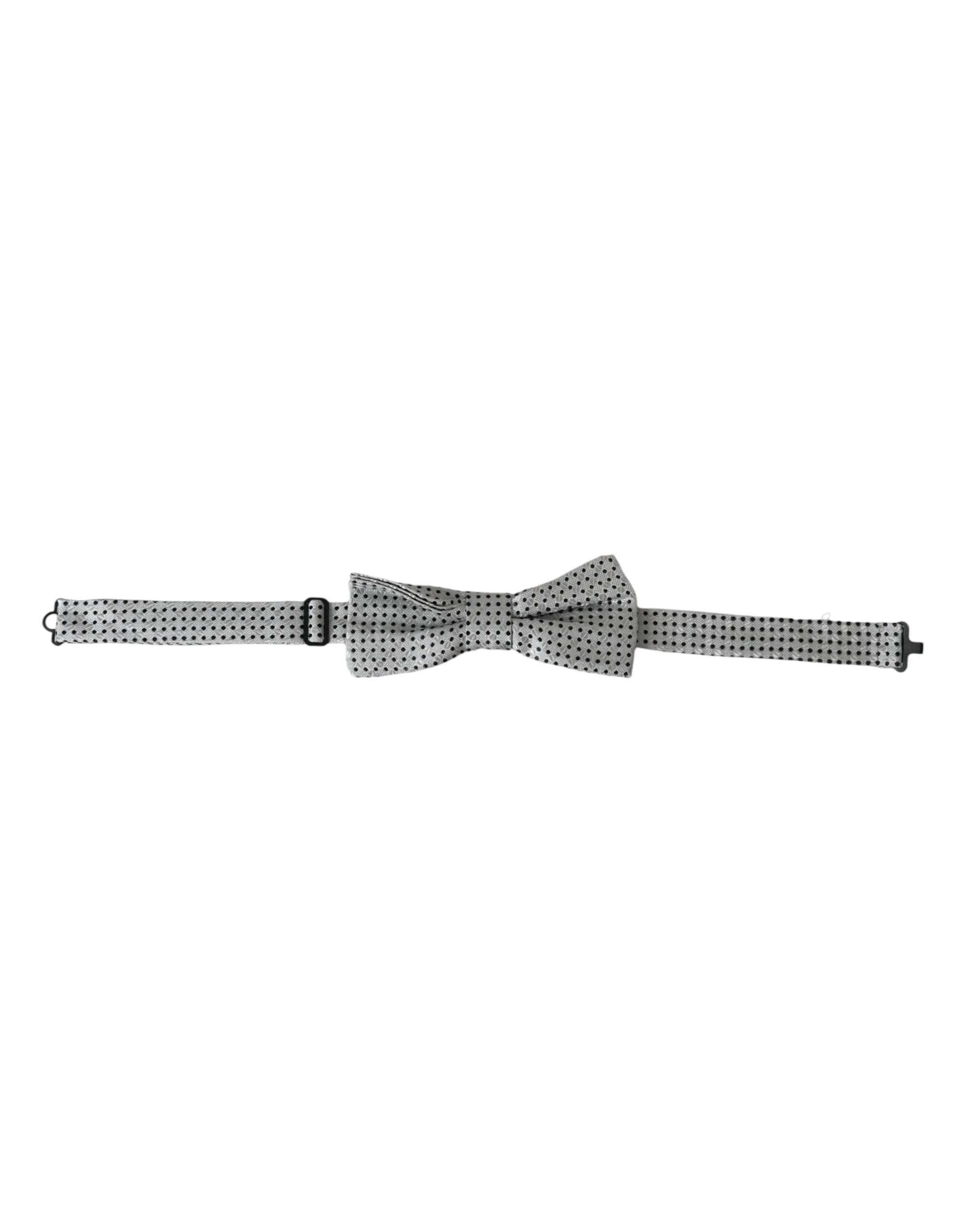Dolce & Gabbana Gray Silk Polka Dot Adjustable Neck Men Papillon Bow Tie by Dolce & Gabbana