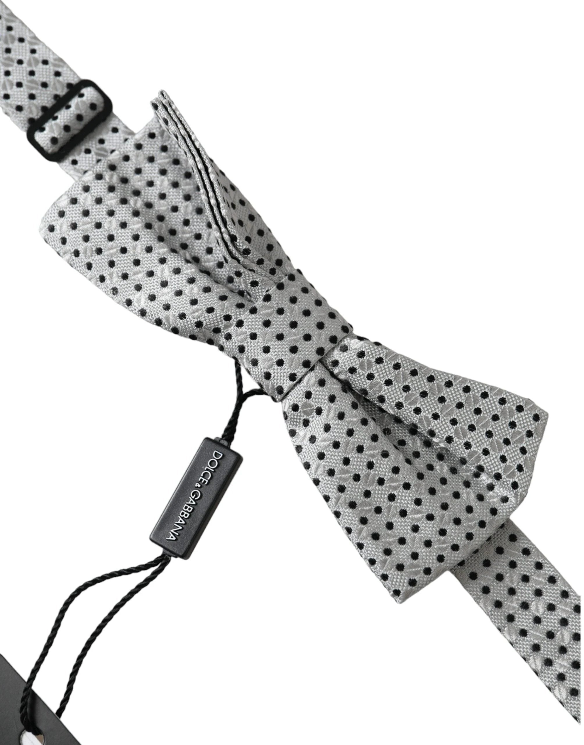 Dolce & Gabbana Gray Silk Polka Dot Adjustable Neck Men Papillon Bow Tie by Dolce & Gabbana