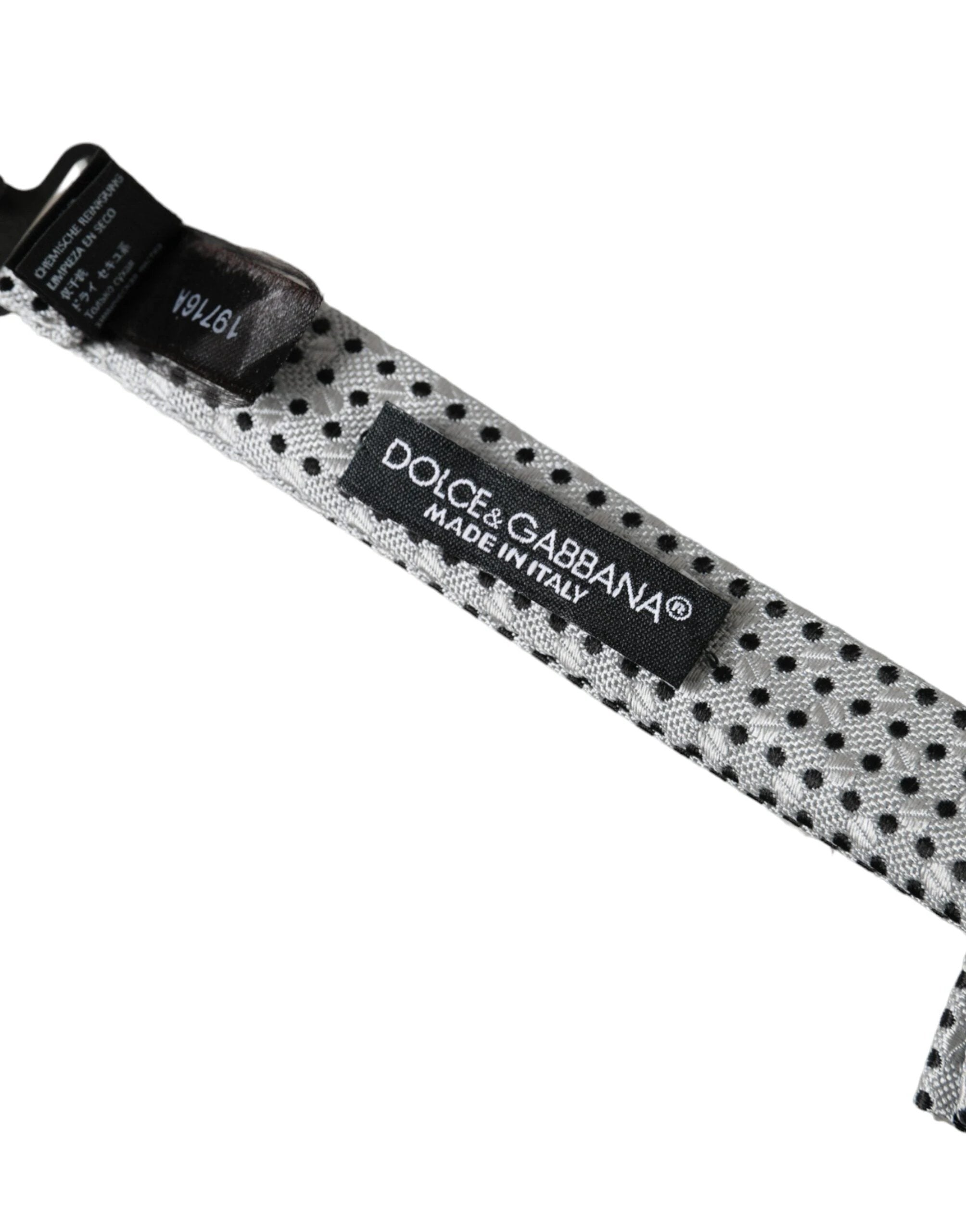 Dolce & Gabbana Gray Silk Polka Dot Adjustable Neck Men Papillon Bow Tie by Dolce & Gabbana