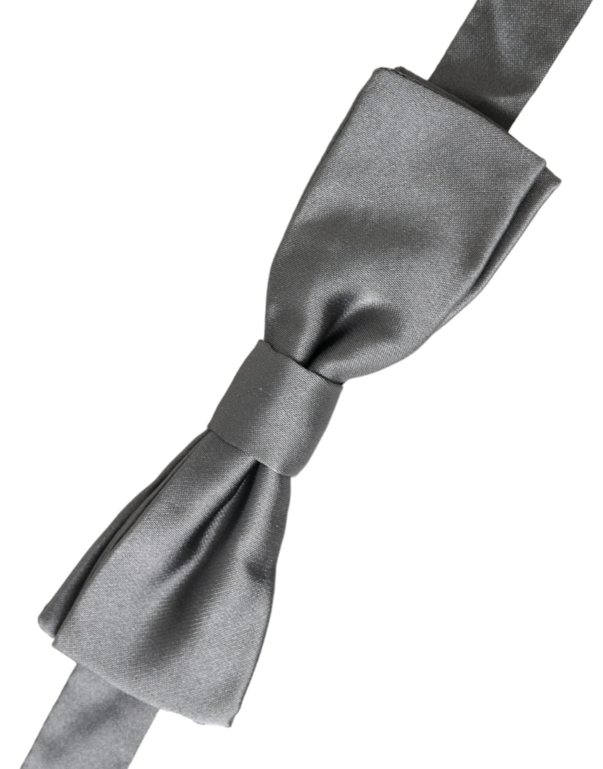 Dolce & Gabbana Gray Satin Silk Adjustable Neck Men Papillon Bow Tie by Dolce & Gabbana