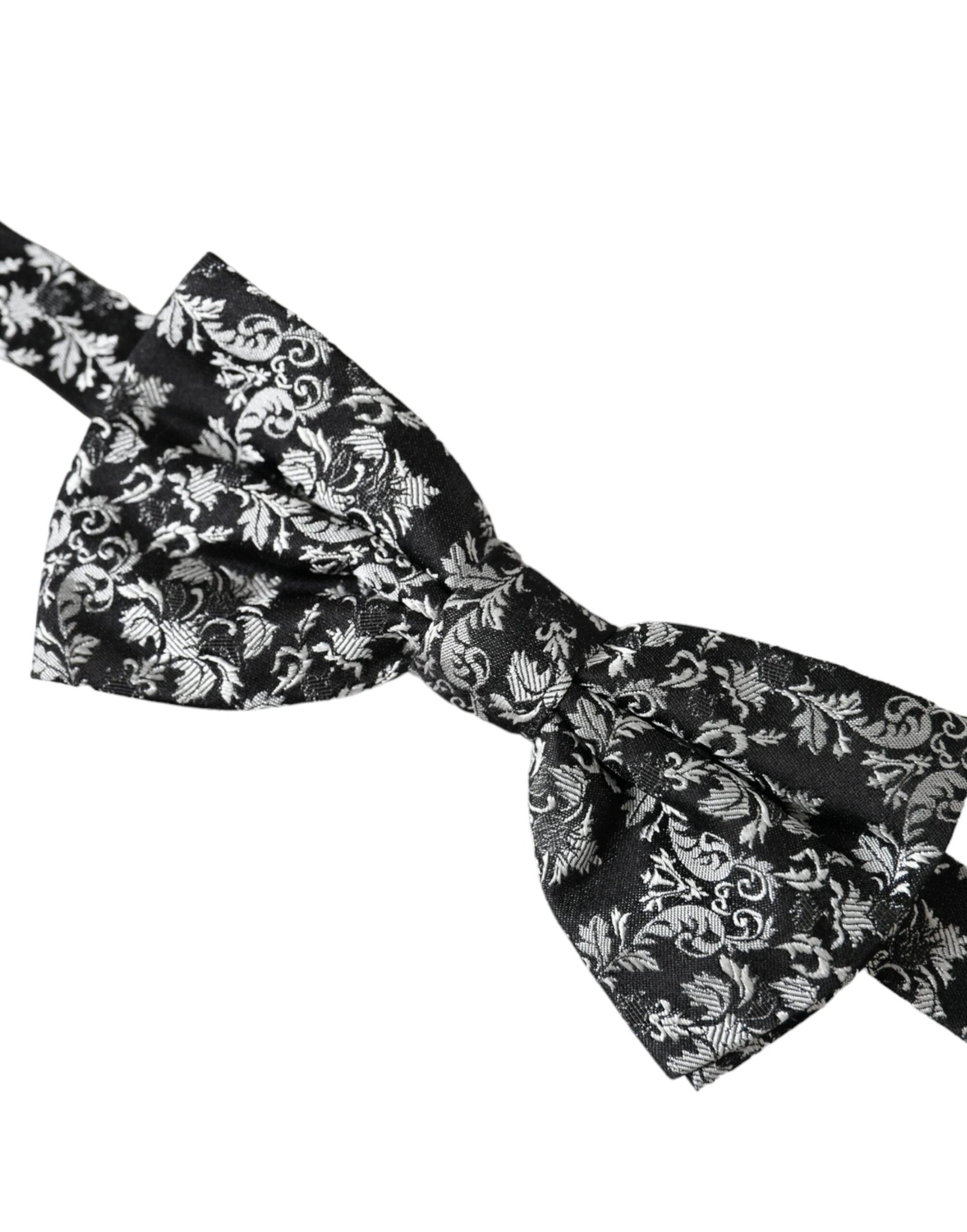 Dolce & Gabbana Black Floral Silk Adjustable Neck Men Bow Tie by Dolce & Gabbana