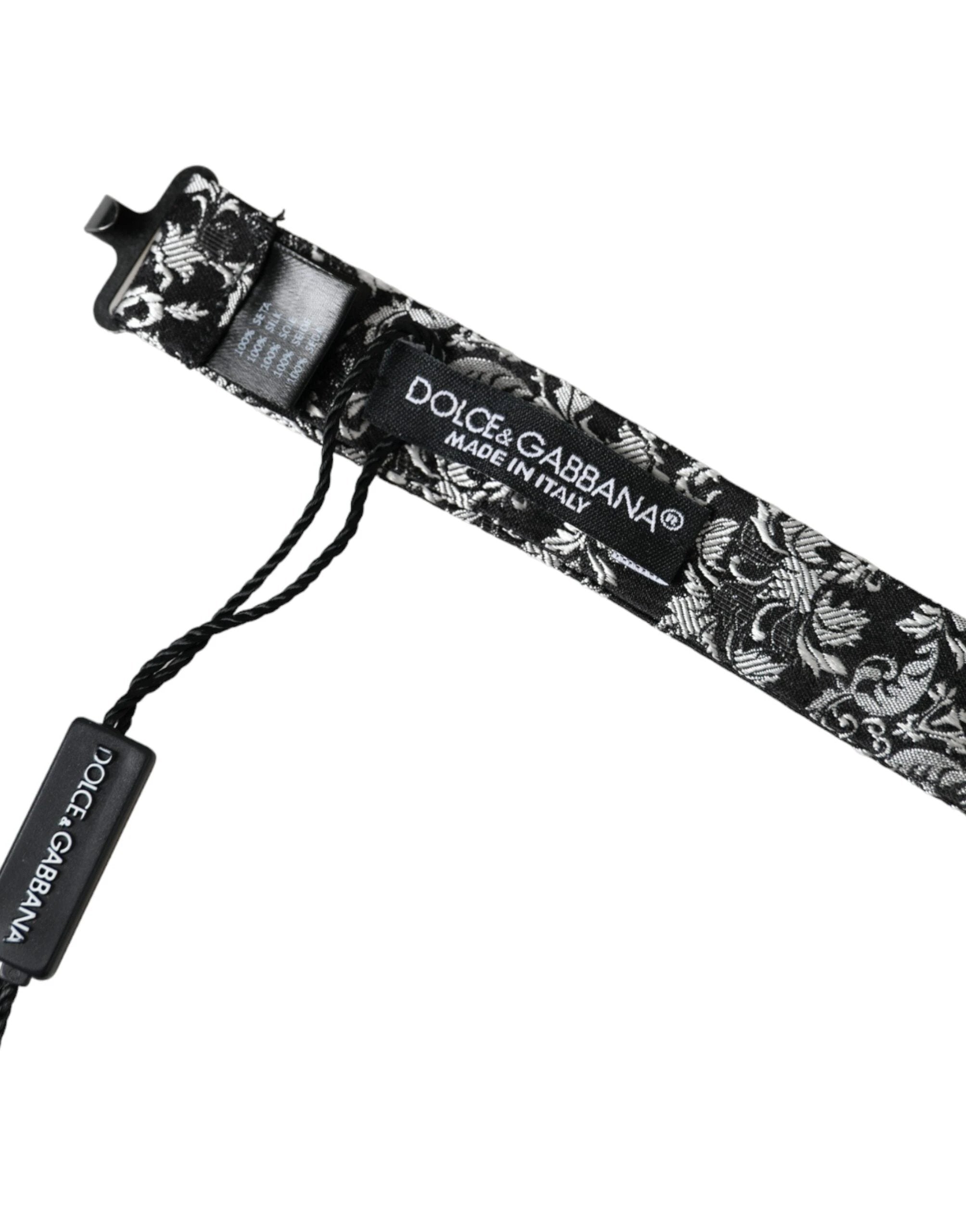 Dolce & Gabbana Black Floral Silk Adjustable Neck Men Bow Tie by Dolce & Gabbana